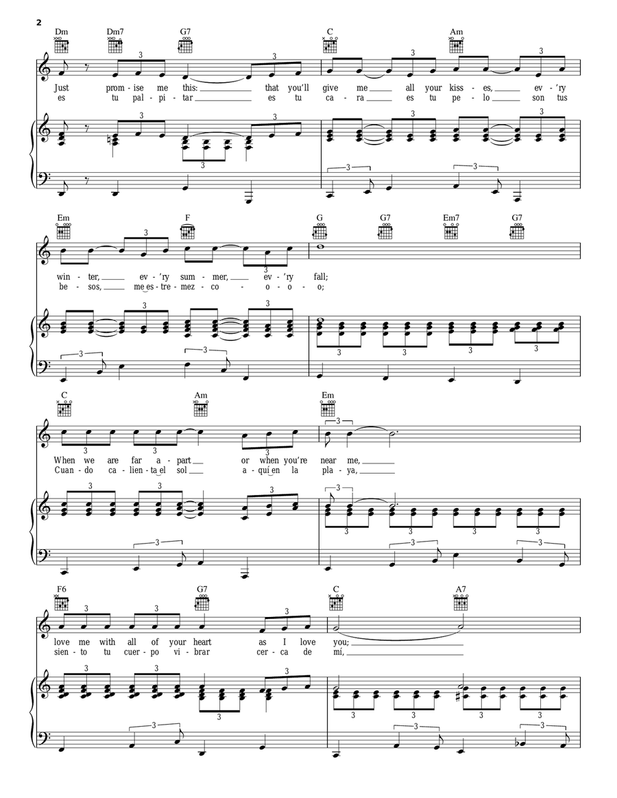 Love Me With All Your Heart (Cuando Calienta El Sol) Piano, Vocal, Guitar scores gallery preview page 2
