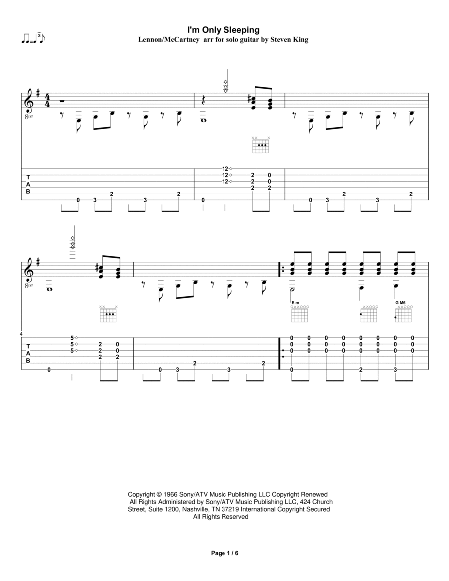 I'm Only Sleeping Electric Guitar scores gallery preview page 1