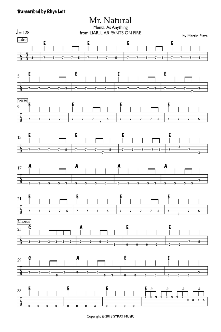 Mr. Natural Bass Guitar Tablature scores gallery preview page 1