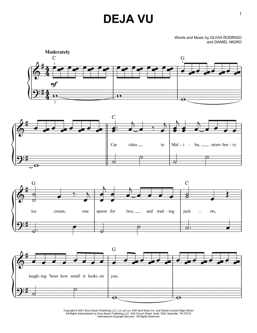 deja vu deja vu Easy Piano scores gallery preview page 1