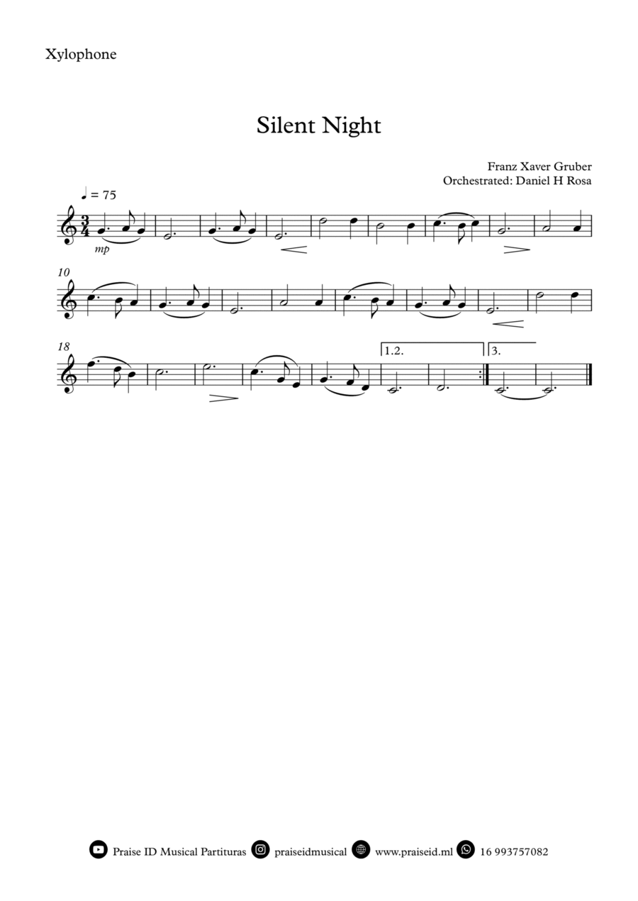 Silent Night - Christmas Carol - Xylophone Easy Piano scores gallery preview page 1