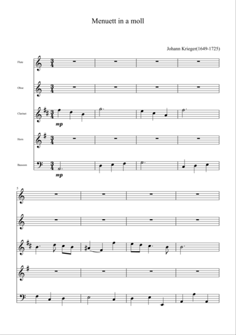 Menuett in A minor Woodwind Quintet scores gallery preview page 1