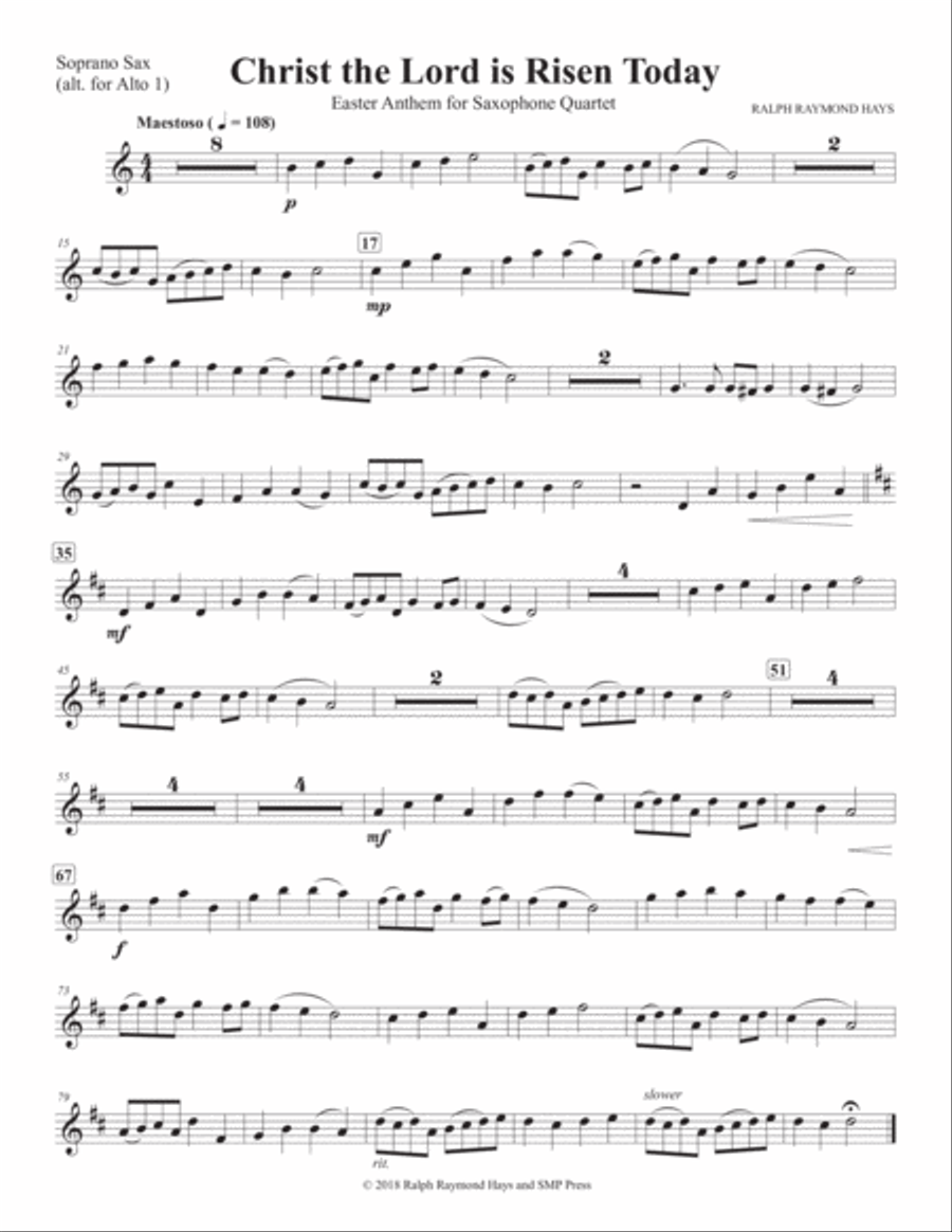 Christ the Lord is Risen Today (for saxophone quartet) Saxophone Quartet scores gallery preview page 4
