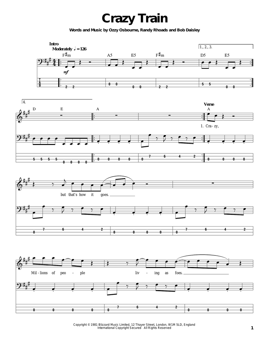 Crazy Train Acoustic Guitar scores gallery preview page 1
