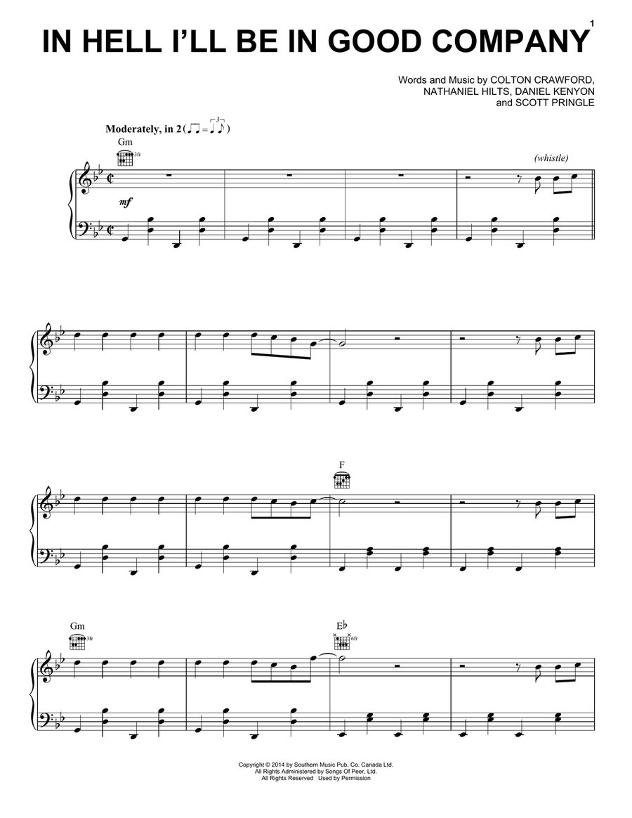 In Hell I'll Be In Good Company Piano, Vocal, Guitar scores gallery preview page 1