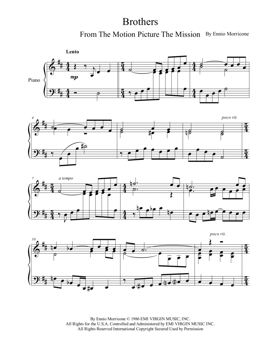 Brothers Piano Solo scores gallery preview page 1