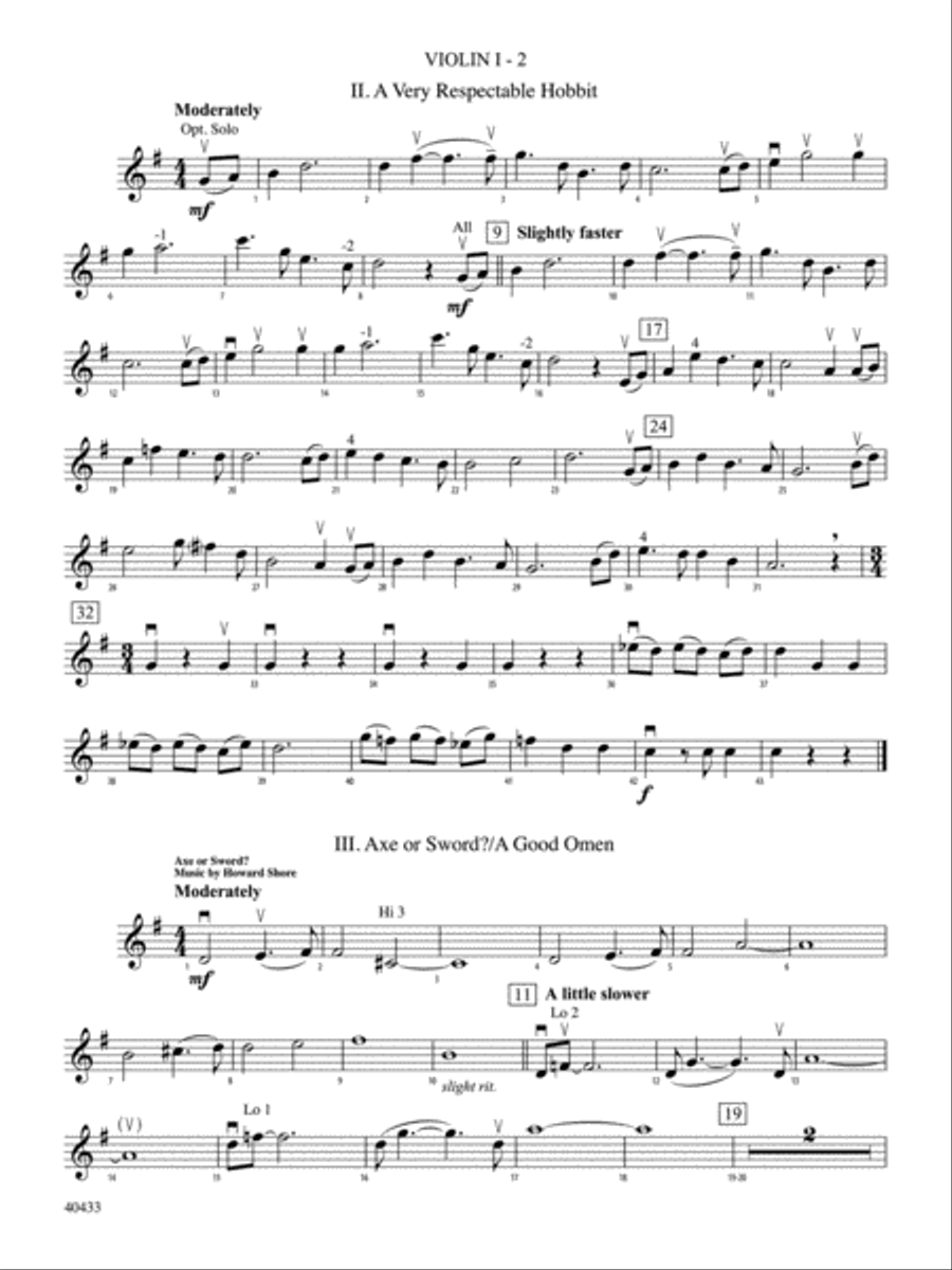 The Hobbit: An Unexpected Journey, Selections from: 1st Violin String Orchestra scores gallery preview page 2