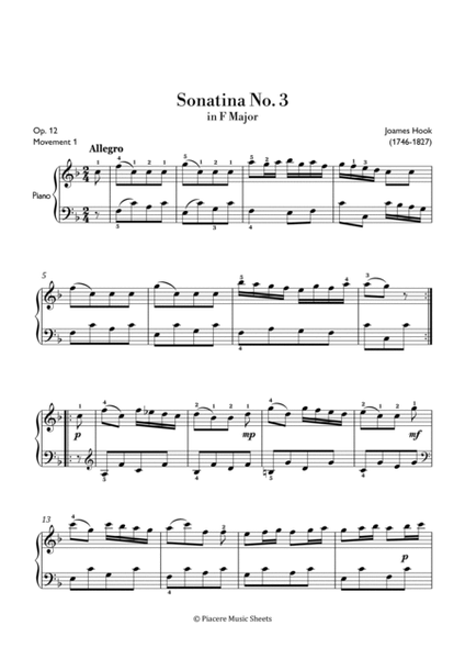 Hook - Sonatina No. 3 in F Major - Easy image number null