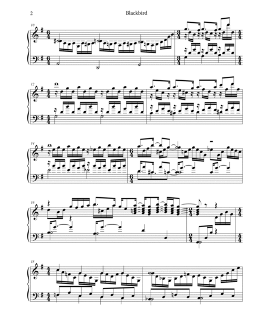Blackbird Piano Solo scores gallery preview page 2