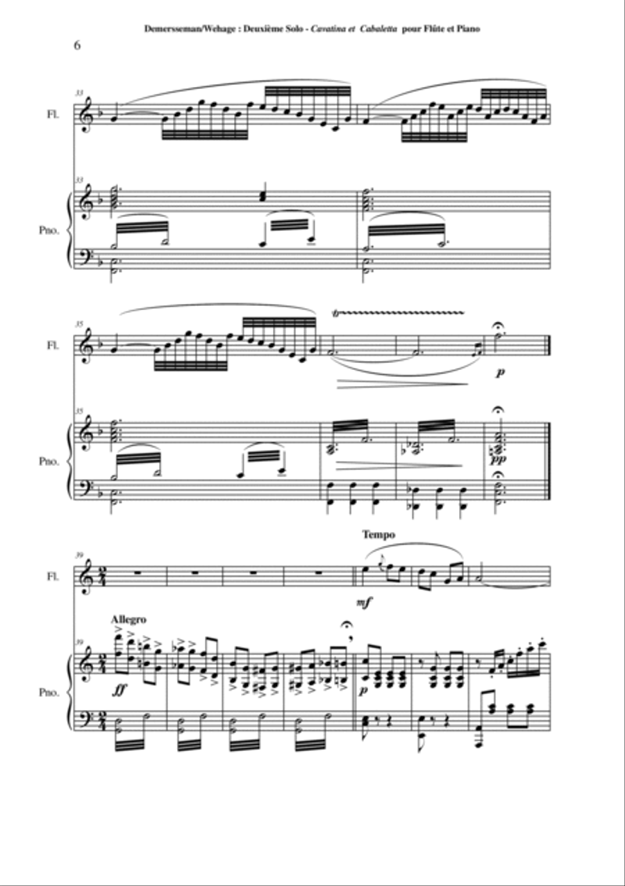 Jules Demersseman : Deuxième Solo : Cavatina et Cabaletta for flute and piano Flute Solo scores gallery preview page 6