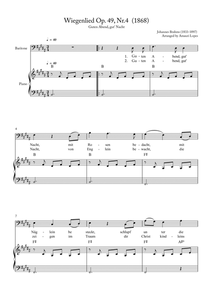 Wiegenlied Op. 49, Nr.4 (1868) - Lullaby - key B image number null