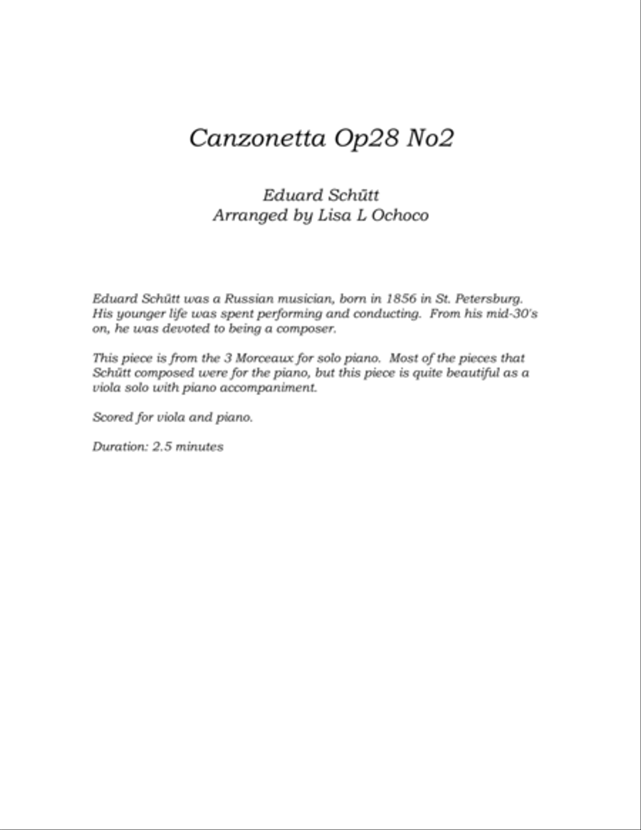 Canzonetta Op28 No2 for Viola and Piano Piano scores gallery preview page 4