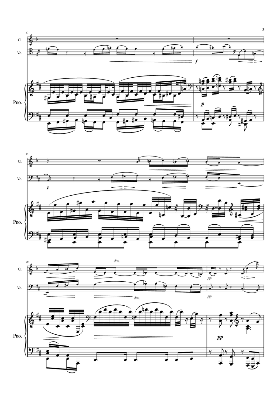 Brahms - Clarinet Trio, Op.114 2nd Mvt - For Clarinet in A, Violoncello & Piano Original Clarinet Trio scores gallery preview page 3