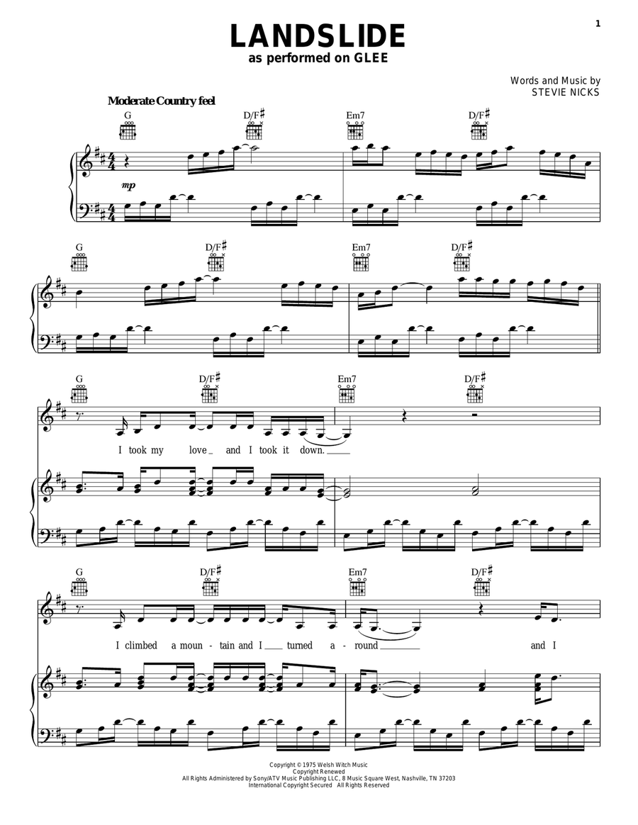 Landslide Piano, Vocal, Guitar scores gallery preview page 1