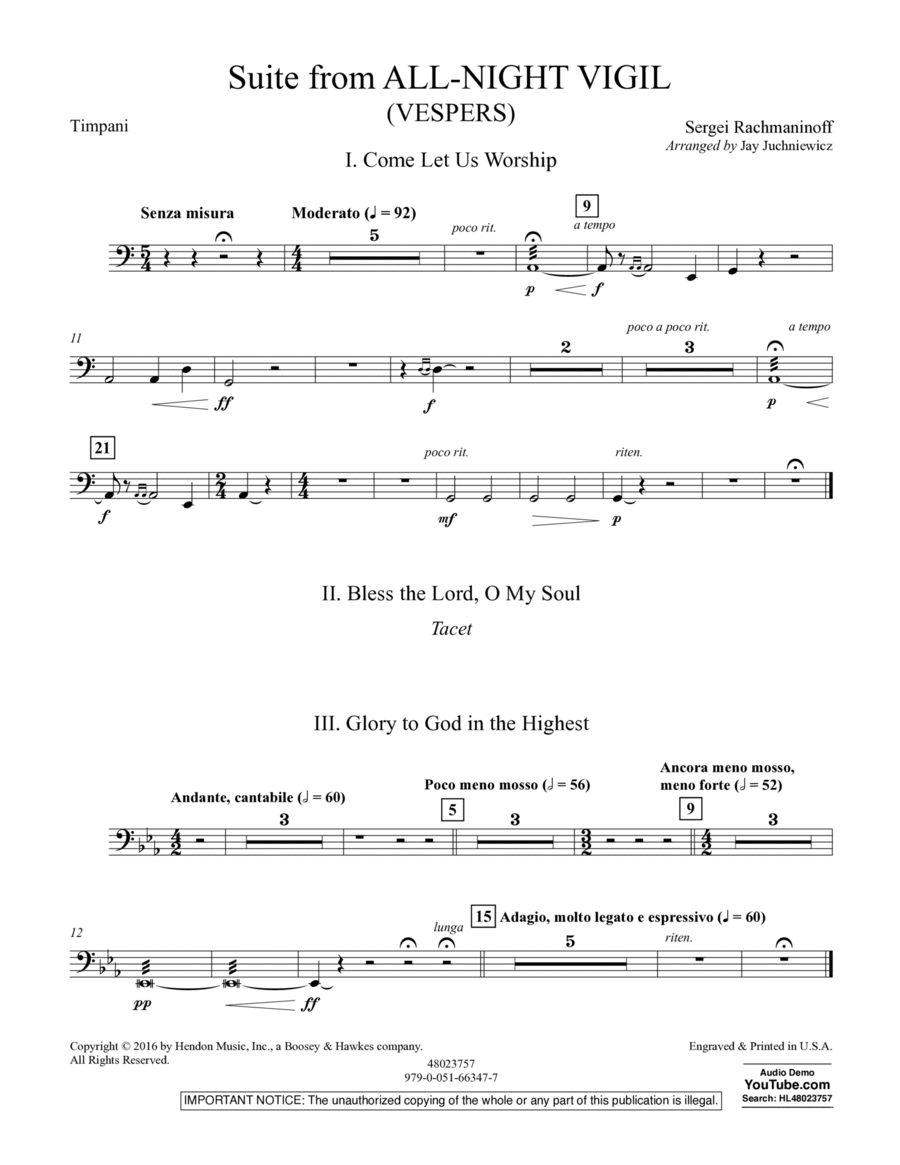 Suite from All-Night Vigil (Vespers) - Timpani Percussion scores gallery preview page 1
