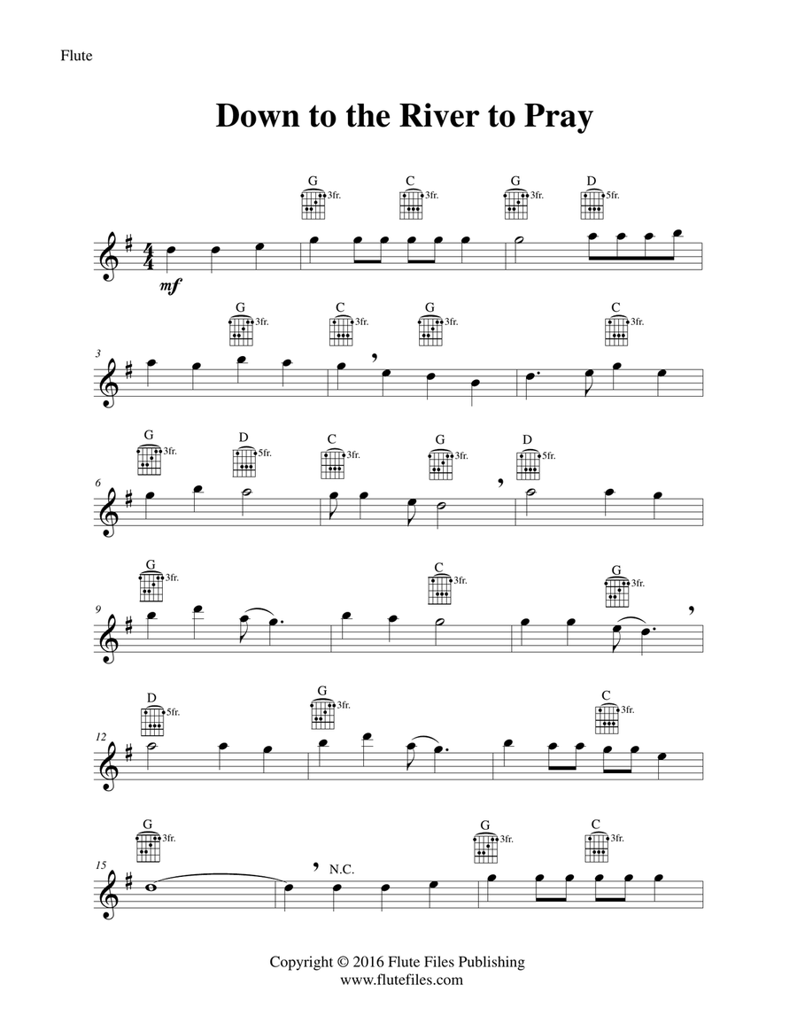 Down to the River to Pray - Flute Solo with Guitar Chords Chamber Music scores gallery preview page 3