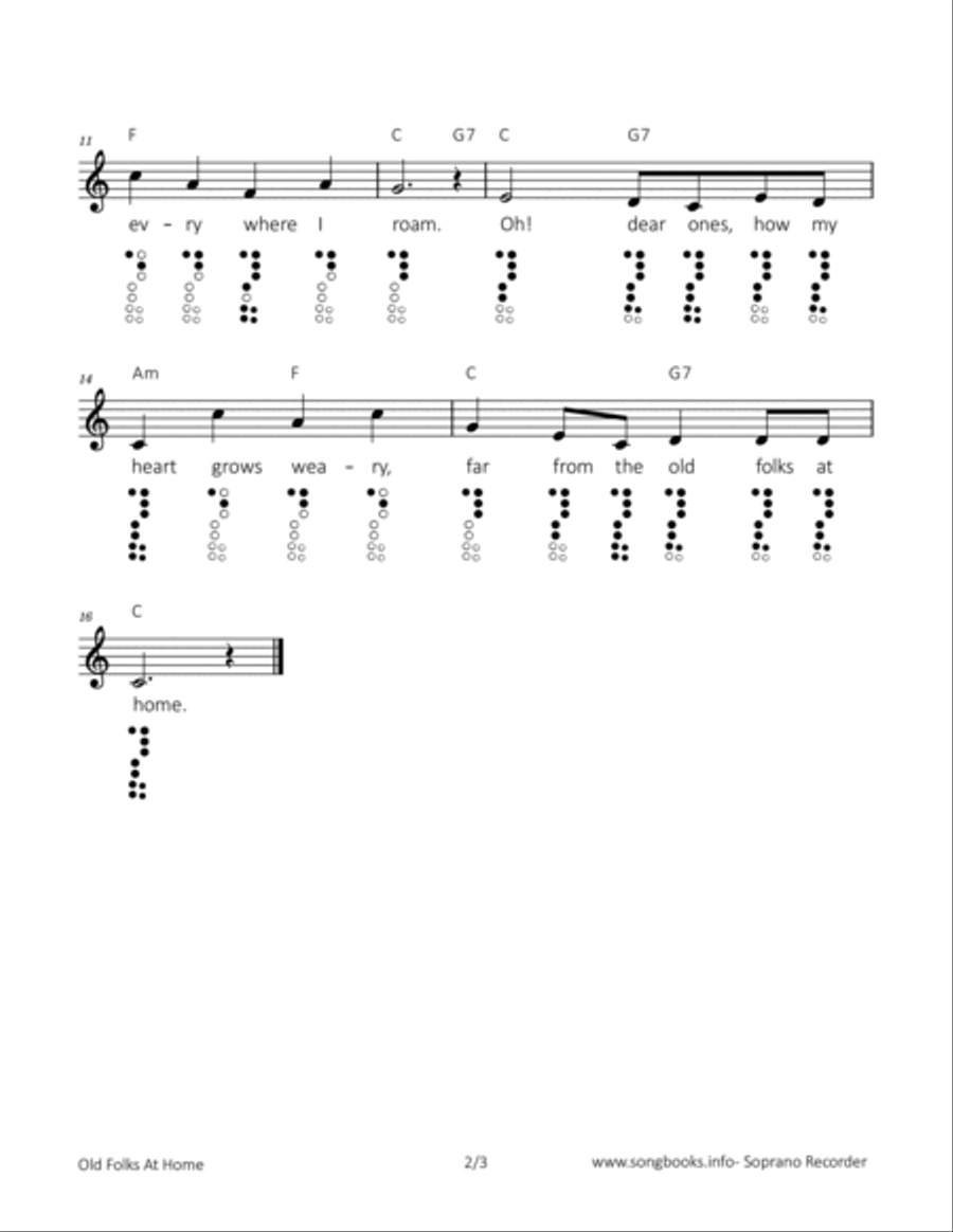 Old Folks at Home Soprano Recorder scores gallery preview page 2