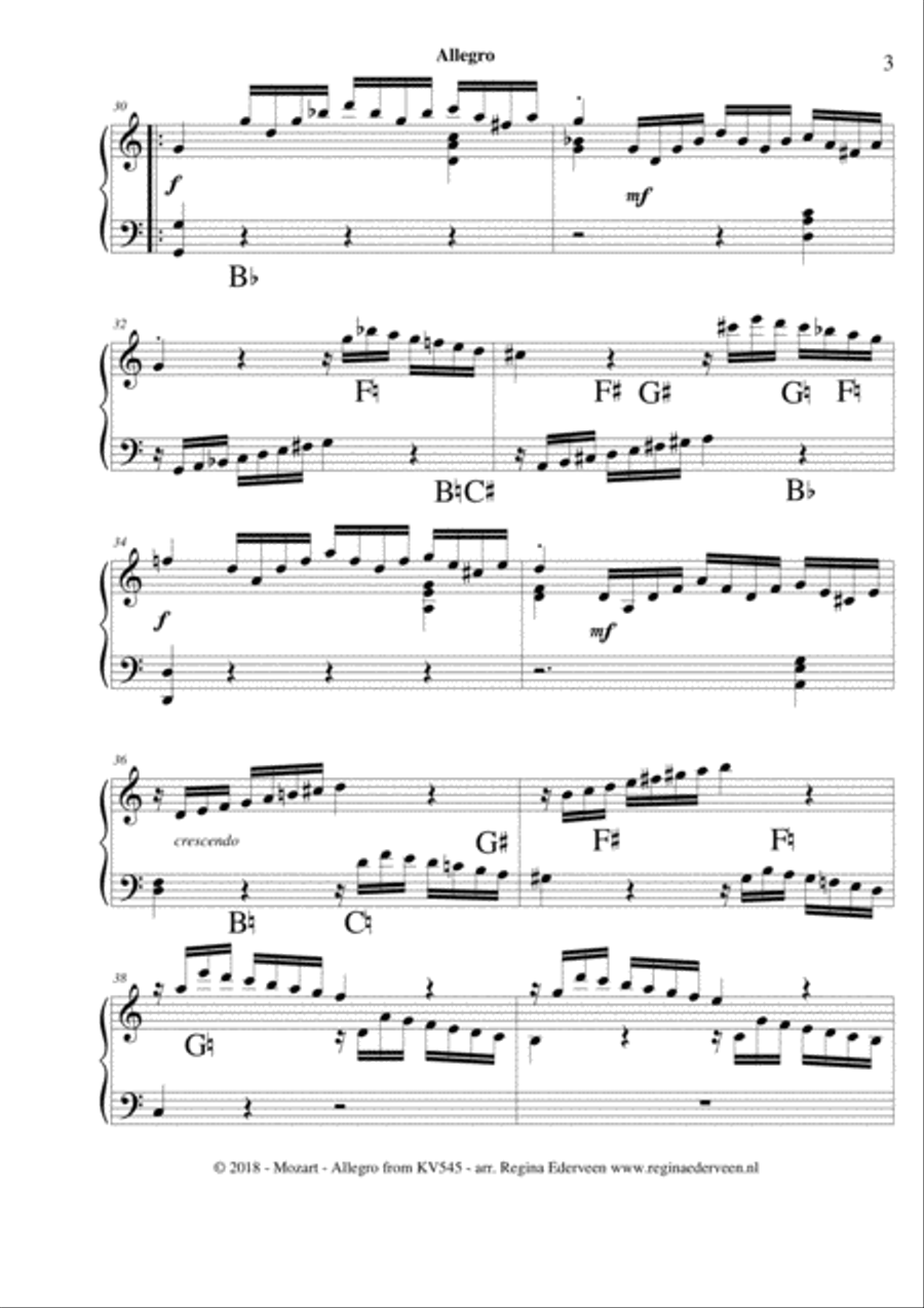 Allegro (Mozart) - pedal harp solo Pedal Harp scores gallery preview page 3