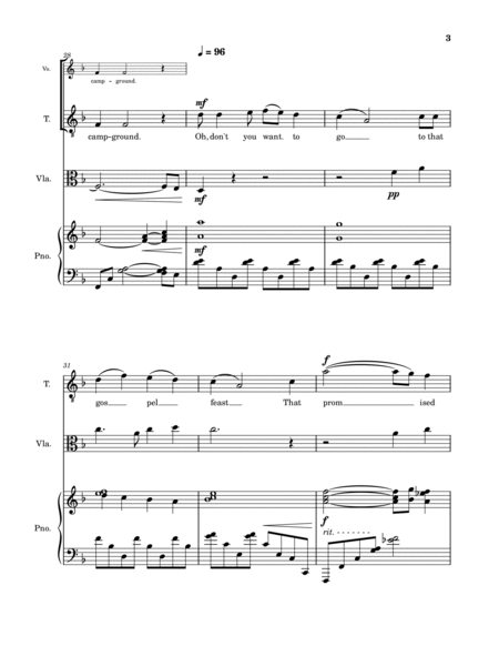 "Deep River" from Crossing Jordan, arranged for tenor, piano and viola