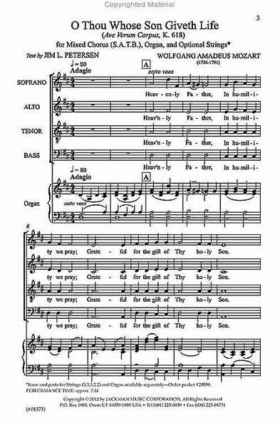 O Thou Whose Son Giveth Life (Ave Verum Corpus) - SATB & Organ image number null