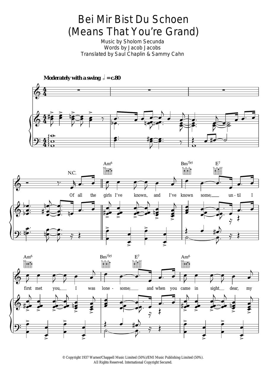 Bei Mir Bist Du Schon (Means That You're Grand) Piano, Vocal scores gallery preview page 1