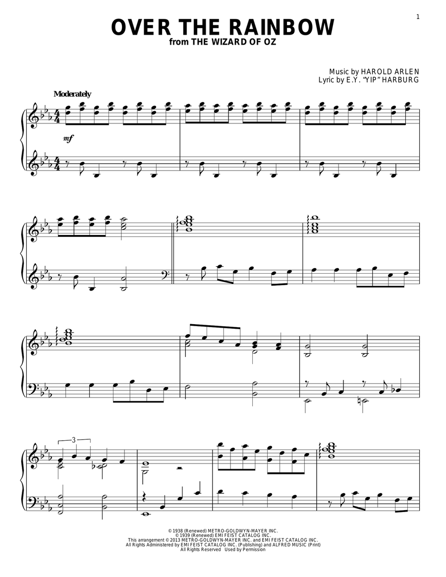 Over The Rainbow Piano Solo scores gallery preview page 1