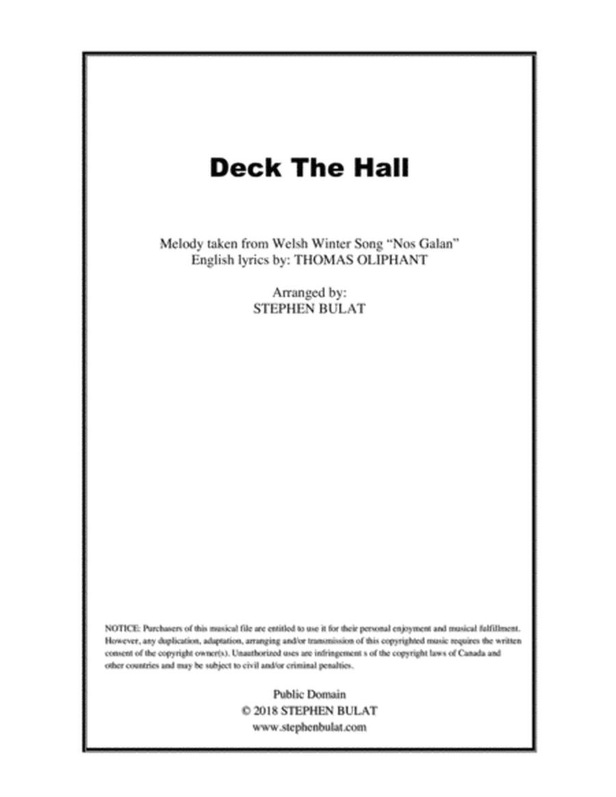 Deck The Halls - Lead sheet arranged in traditional and jazz style (key of D)
