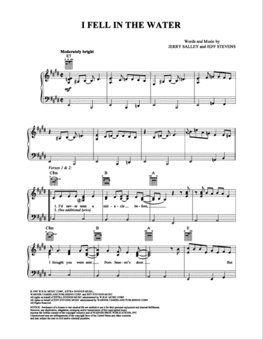 I Fell in the Water Piano, Vocal, Guitar scores gallery preview page 1