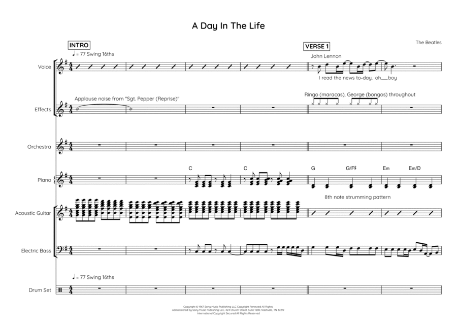 A Day In The Life A Day In The Life Bass Guitar scores gallery preview page 1