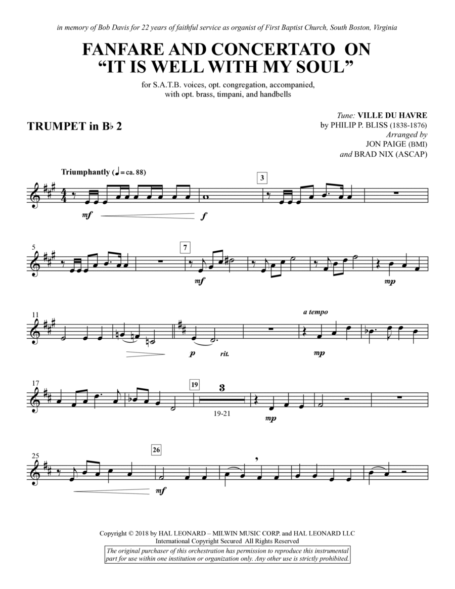 Fanfare and Concertato on "It Is Well with My Soul" - Bb Trumpet 2