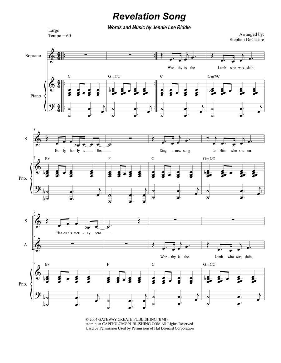 Revelation Song Vocal Duet scores gallery preview page 1