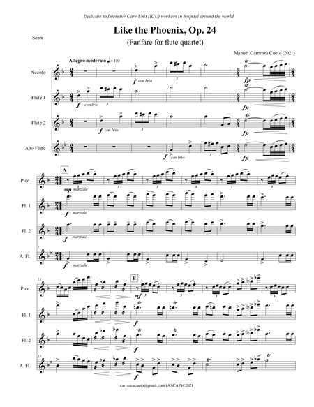 Like the Phoenix, Op 24 (fanfare for flute quartet) image number null