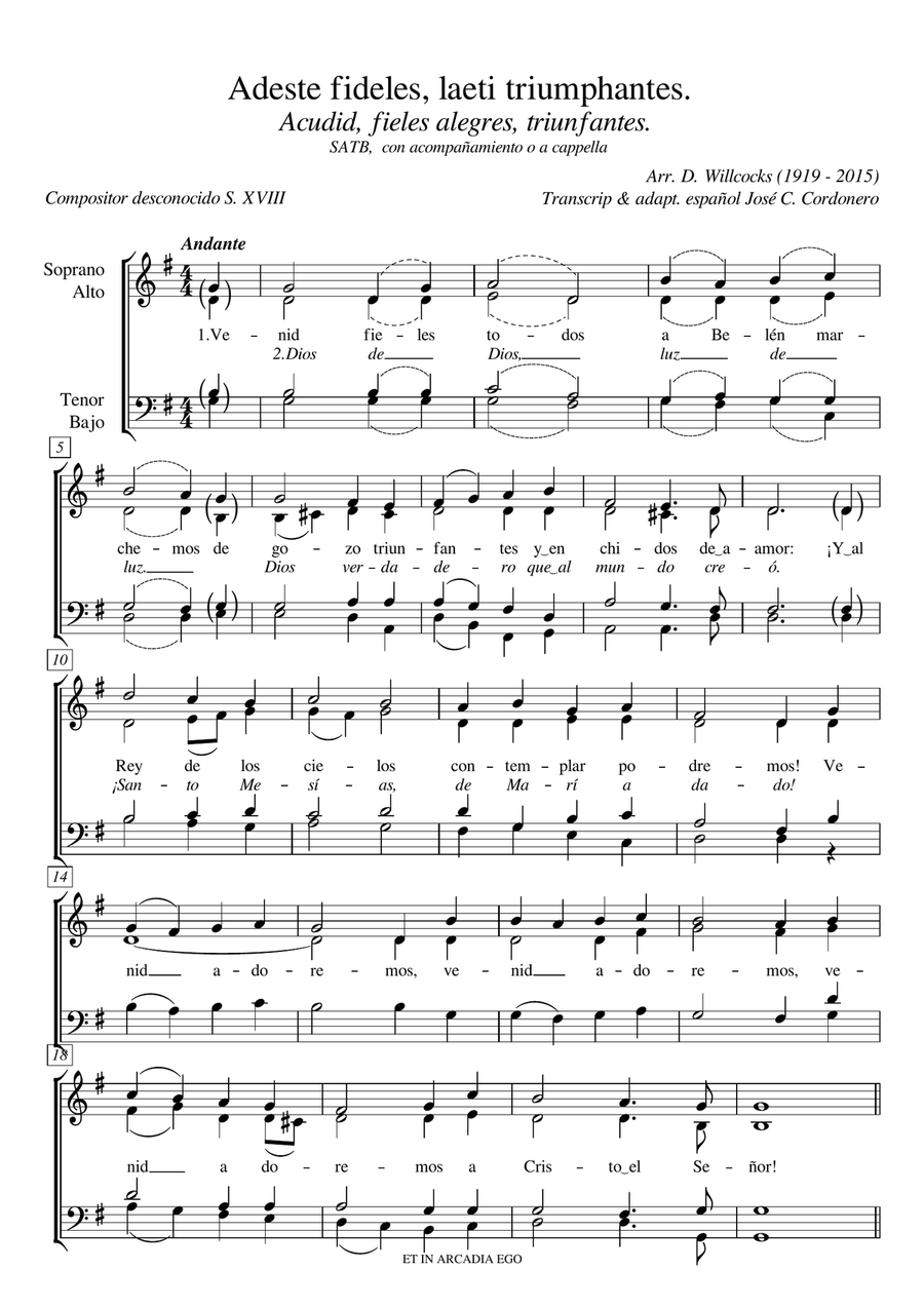 Venid fieles todos (O come all ye faithful) 4-Part scores gallery preview page 1