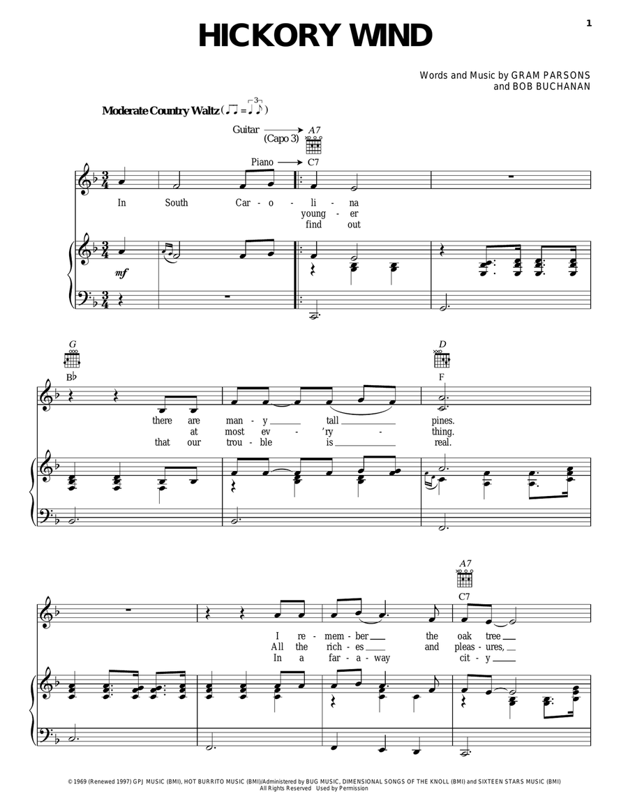 Hickory Wind Piano, Vocal, Guitar scores gallery preview page 1