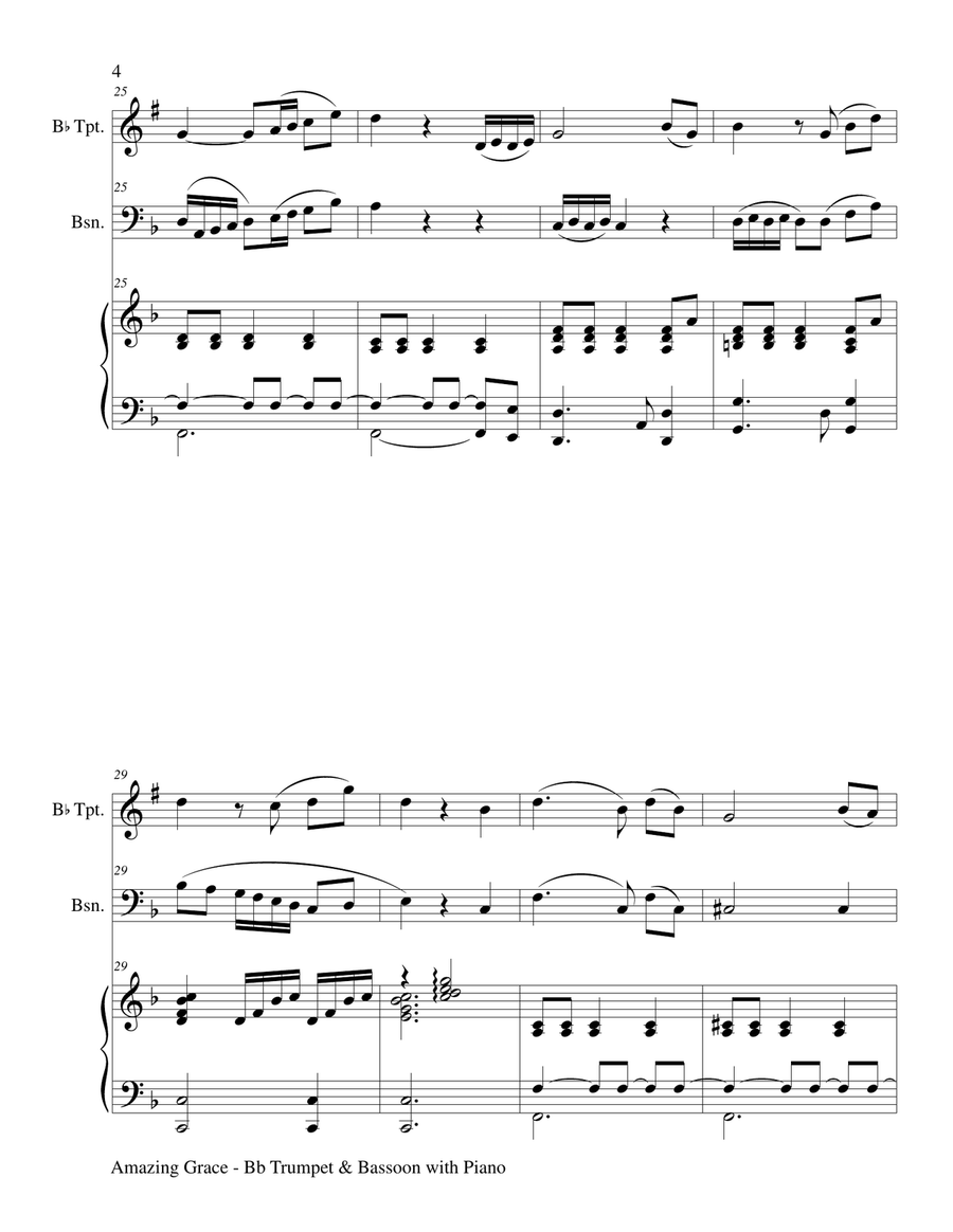 AMAZING GRACE (Bb Trumpet & Bassoon with Piano - Score & Parts included) Bassoon scores gallery preview page 5