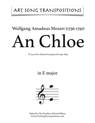 Book cover for MOZART: An Chloe, K. 524 (transposed to E major and E-flat major)