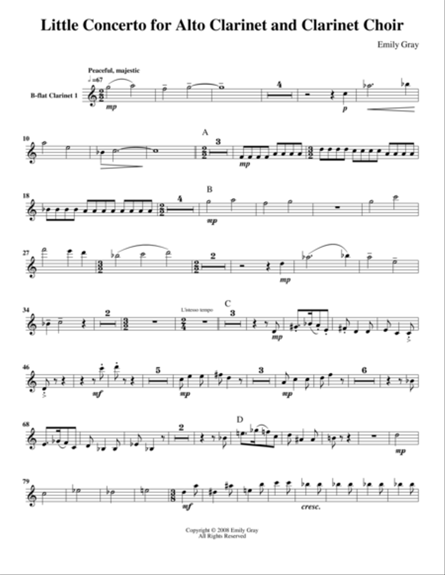 Little Concerto for Alto Clarinet and Clarinet Choir (Set of Parts) Clarinet Choir scores gallery preview page 1