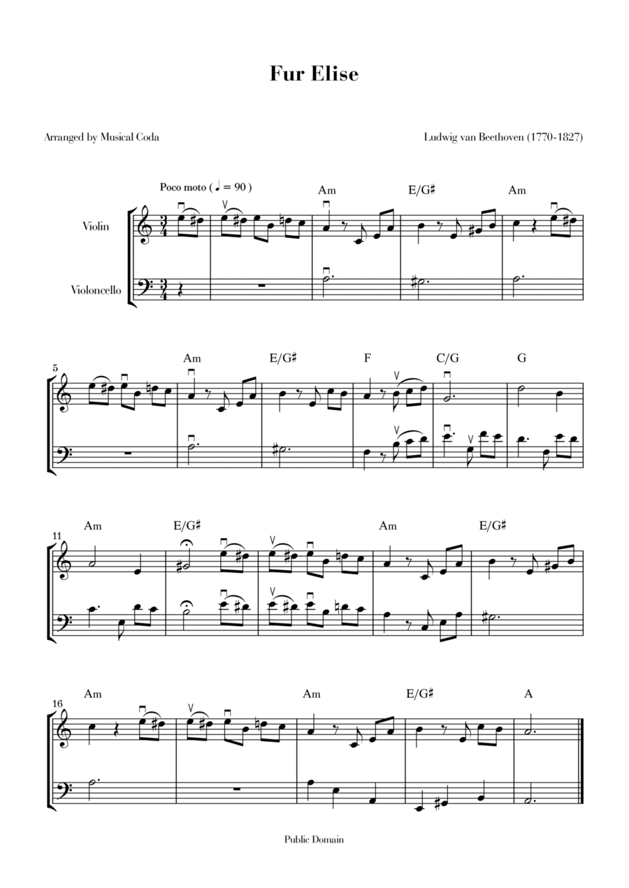 Fur Elise - Violin & Violocello String Duet scores gallery preview page 1