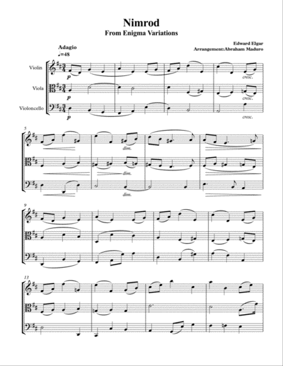 Nimrod from Enigma Variations Violin Viola Cello Trio String Trio scores gallery preview page 4