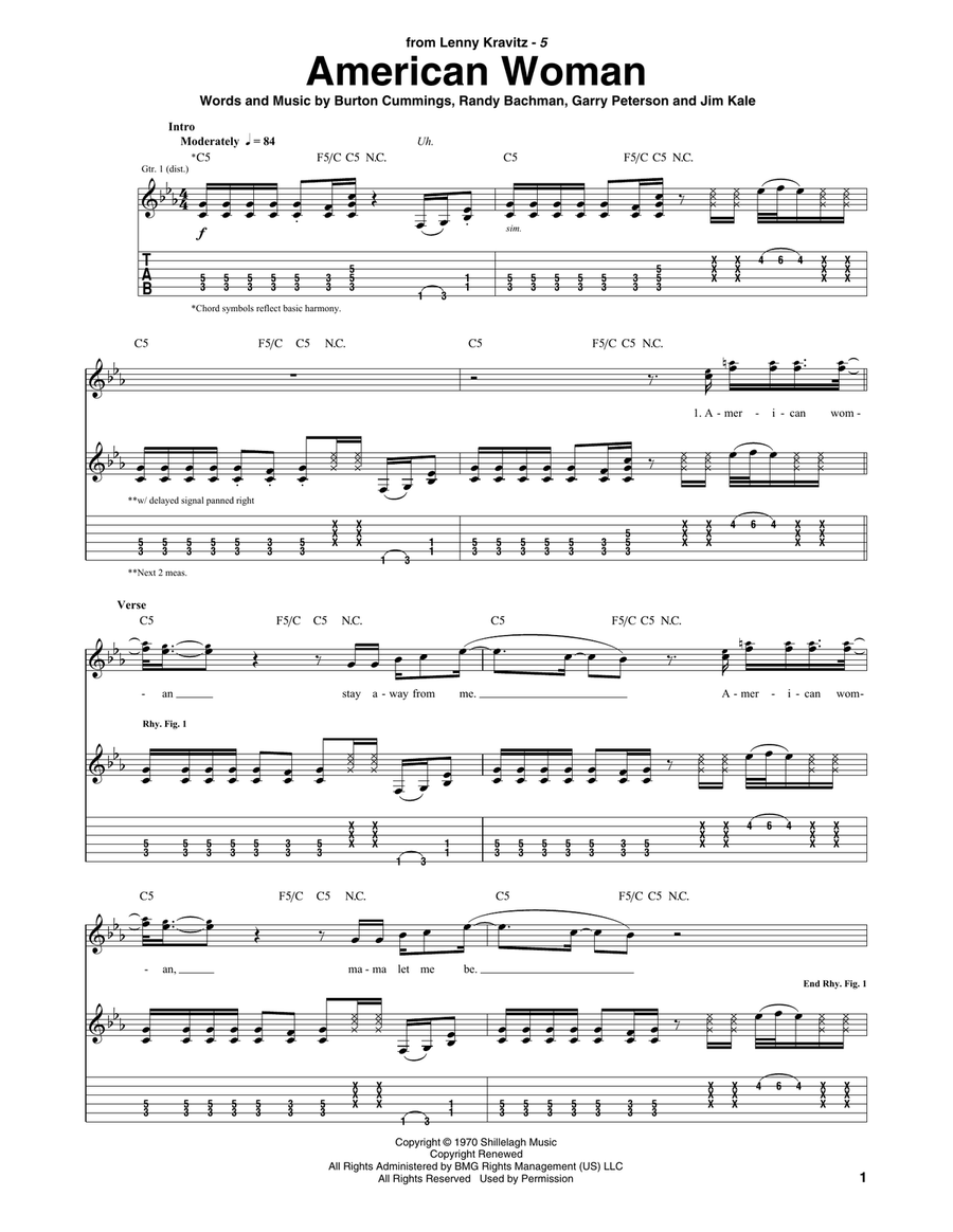 American Woman Acoustic Guitar scores gallery preview page 1