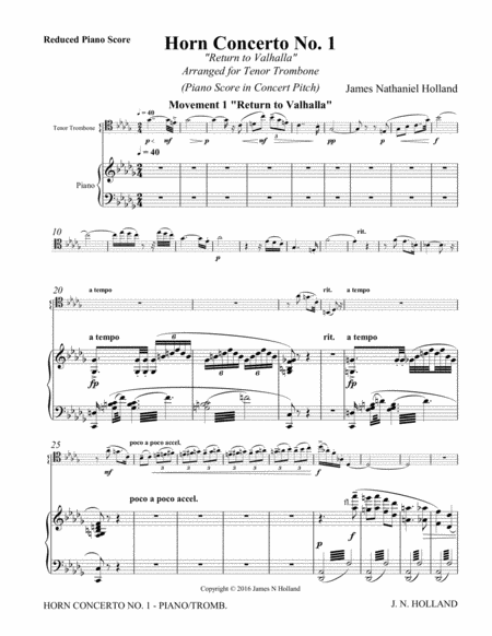 Concerto No. 1 for French Horn "Return to Valhalla" arranged for Trombone (Piano Reduction)