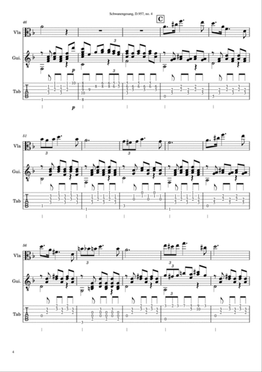Serenade - F. Schubert - Viola Solo and Guitar Accompagnement String Duet scores gallery preview page 5