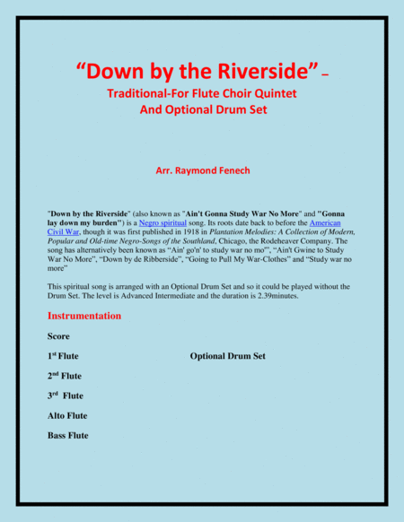 Down by the Riverside - Flute Choir Quintet (3 Flutes; Alto Flute; Bass Flute and Optional Drum Set) image number null
