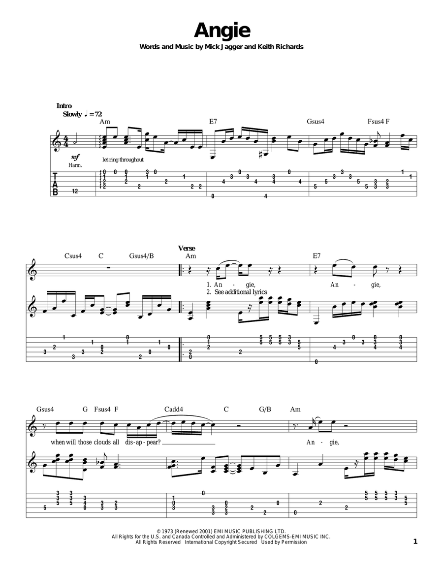 Angie Acoustic Guitar scores gallery preview page 1