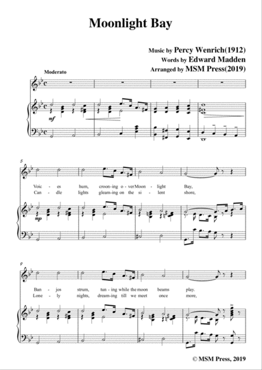 Percy Wenrich-Moonlight Bay,in B flat Major,for Voice and Piano Voice Solo scores gallery preview page 3