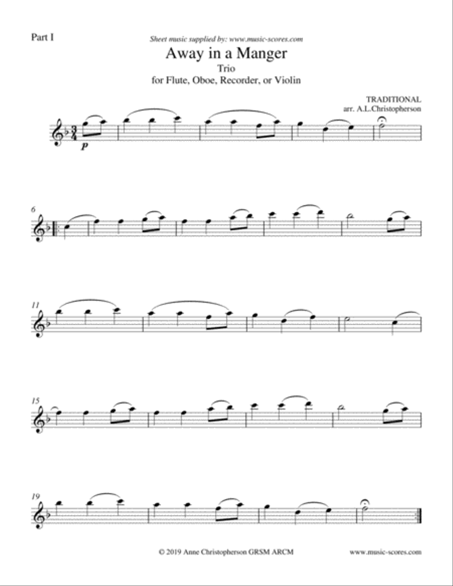 Away in a Manger - Trio for any instruments in Bb, Eb and C C Instrument scores gallery preview page 2