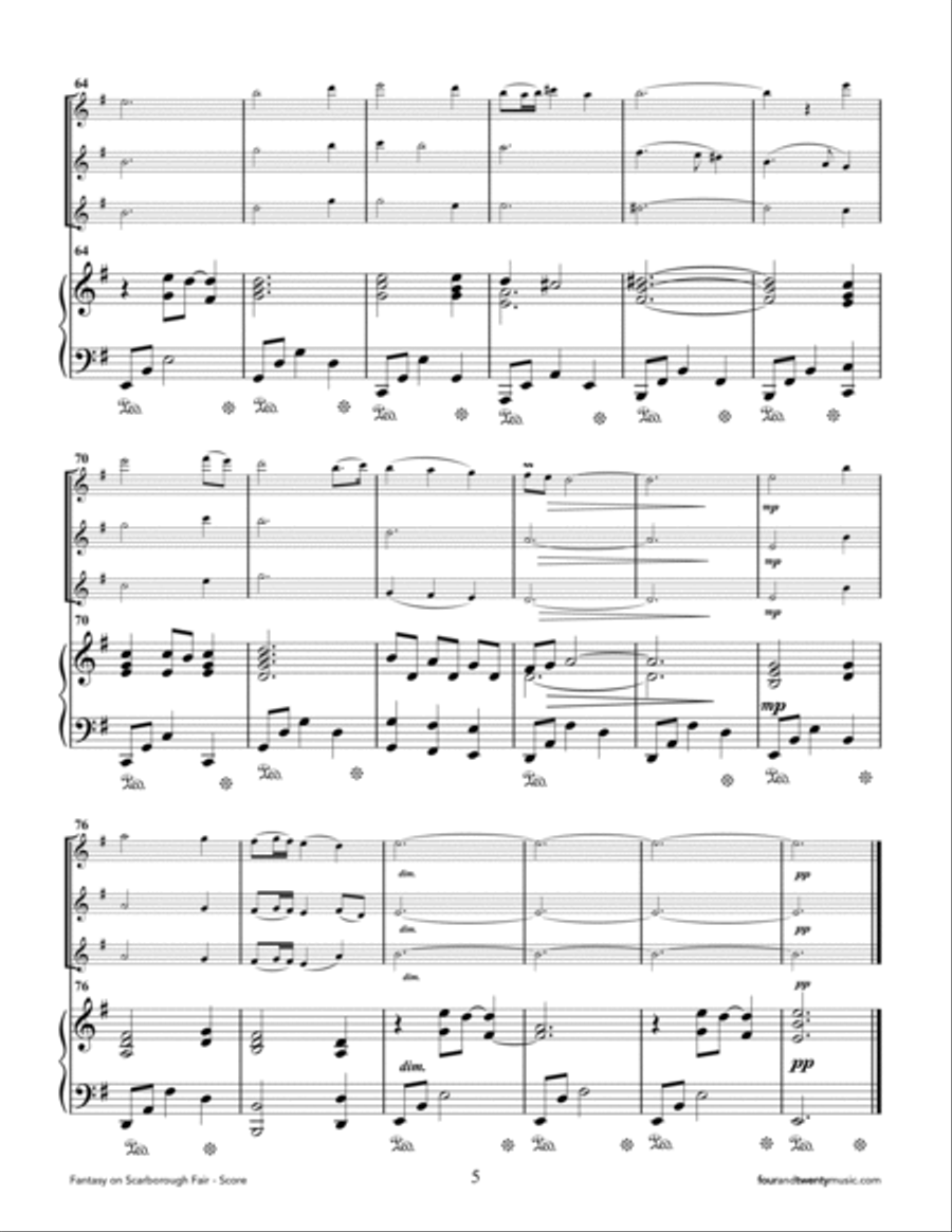 Fantasy on Scarborough Fair for three flutes and piano Flute Solo scores gallery preview page 5