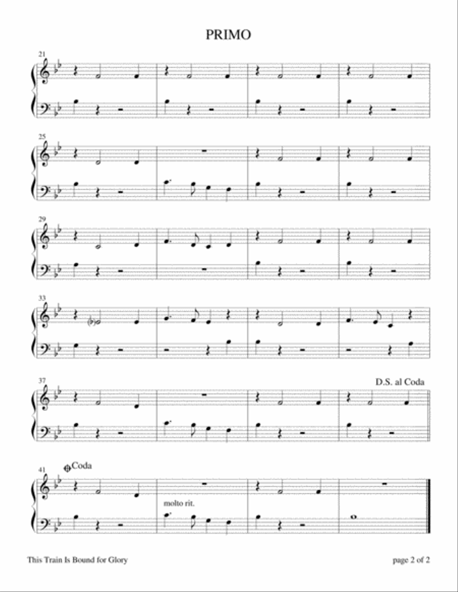 This Train Is Bound for Glory (Easy Piano Duet; 1 Piano, 4 Hands) Easy Piano scores gallery preview page 2