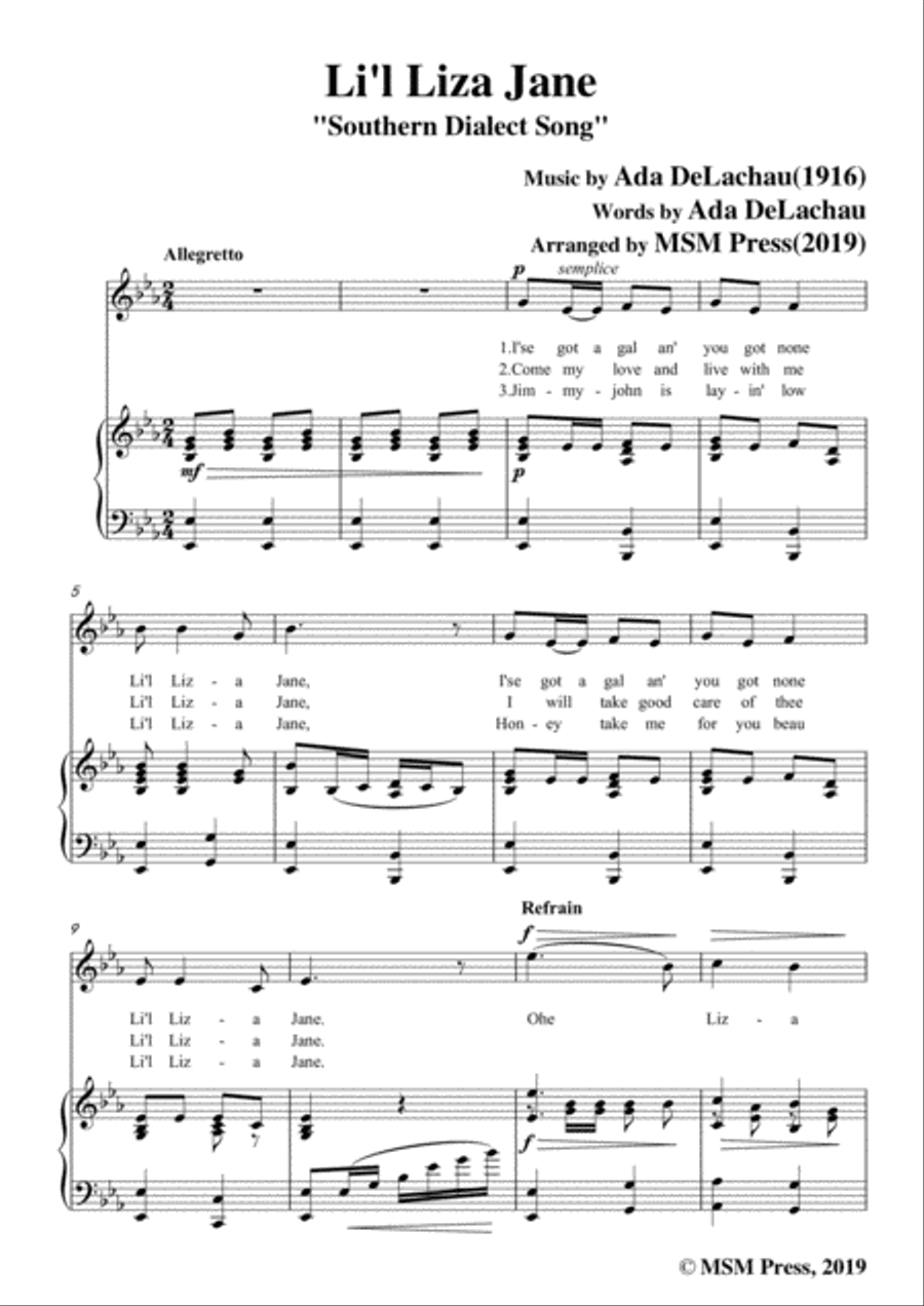 Ada DeLachau-Li'l Liza Jane,in E flat Major,for Voice and Piano Voice Solo scores gallery preview page 3