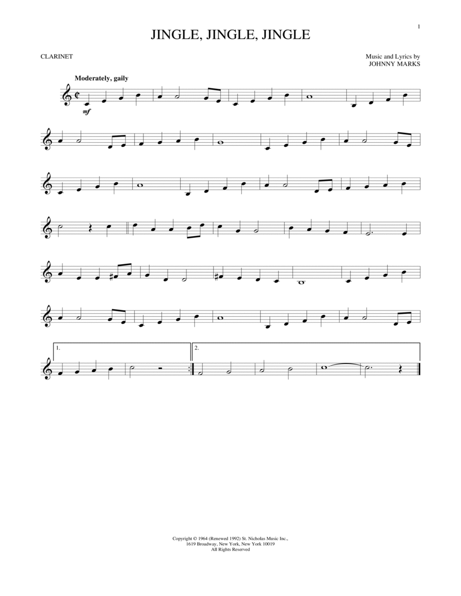 Jingle Jingle Clarinet Solo scores gallery preview page 1
